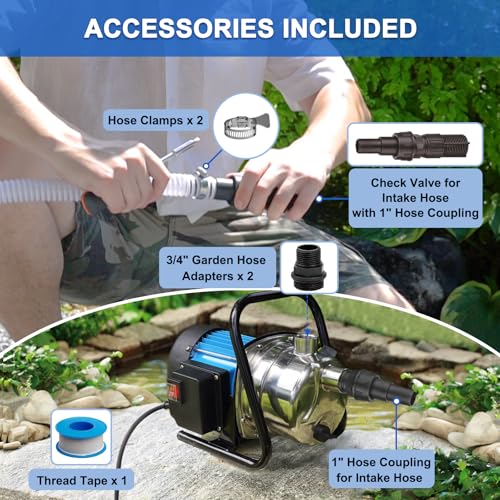 Image of FLUENTPOWER 1HP Portable Garden Transfer Pump, 900GPH Electric Sprinkler Booster Pump, Shallow Well Jet Pump for Home Lawn Irrigation and Water Draining