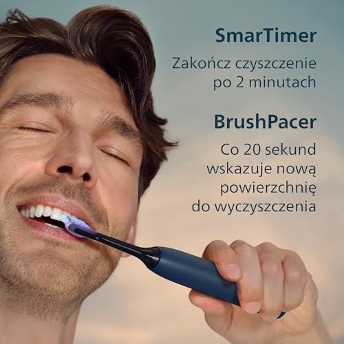 Philips Sonicare 7100 Elektryczna szczoteczka do zębów, szczoteczka soniczna z aplikacją, 4 trybami szczotkowania i 3 poziomami intensywności, SmarTimer, kolor granatowy, HX7423/01 [Nowa technologia]