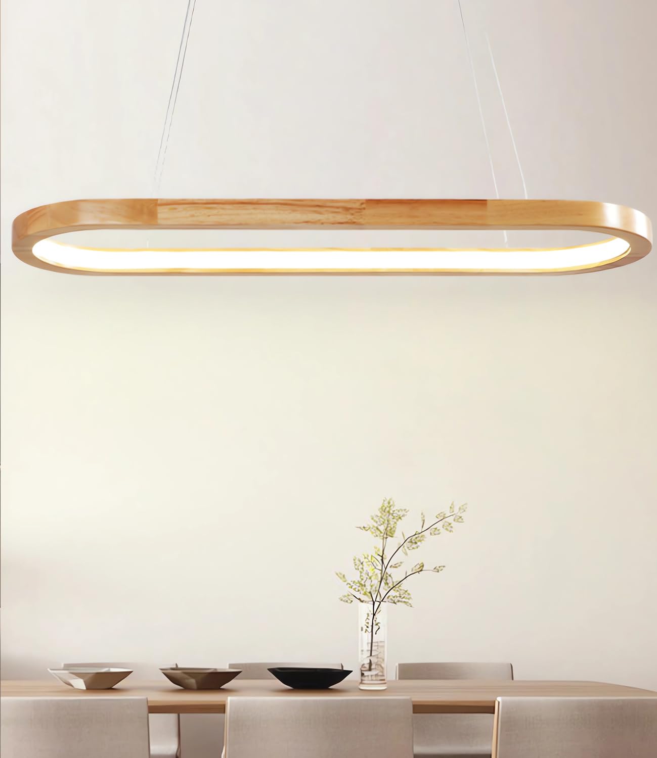 Lámpara colgante Moderna de Madera regulable con Control remoto, 150 cm, nogal, para Mesa de comedor y oficina, lámpara colgante de Madera Natural.