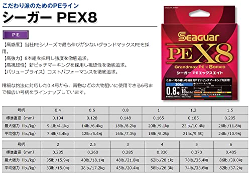 Seaguar Pe X8 Fishing Line, 300M, 0.8号 (0.8号), 18Lb (8.2Kg