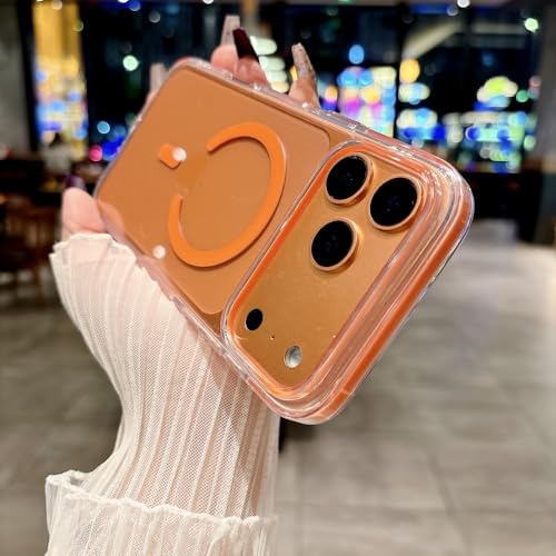 Coque iPhone 17 transparente magnétique et orange rigide anti-jaunissement pour mobile