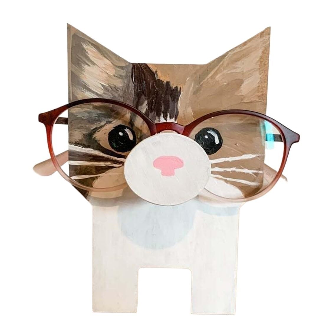 OZLCUA Spectacle Display Stand 3D Animal Glasses Rack Cute Cartoon Carvings Sunglass Display Rack Shelf Eyeglasses Stand Jewelry Wooden Holder Showcase Pet Eyeglass Holder(Cat)