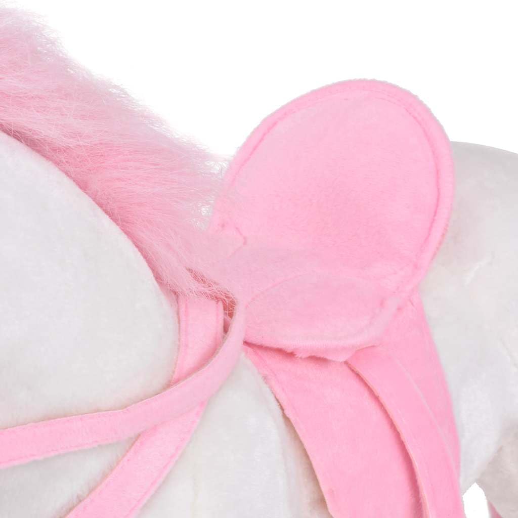 Plueschtier Einhorn stehend weiss rosa XXL mit Sound Funktion, Sattel und Zuegel, 71 x 62 cm, belastbar bis 100 kg, fuer Kinder ab 36 Monaten, Kuscheltier fuer Rollenspiel