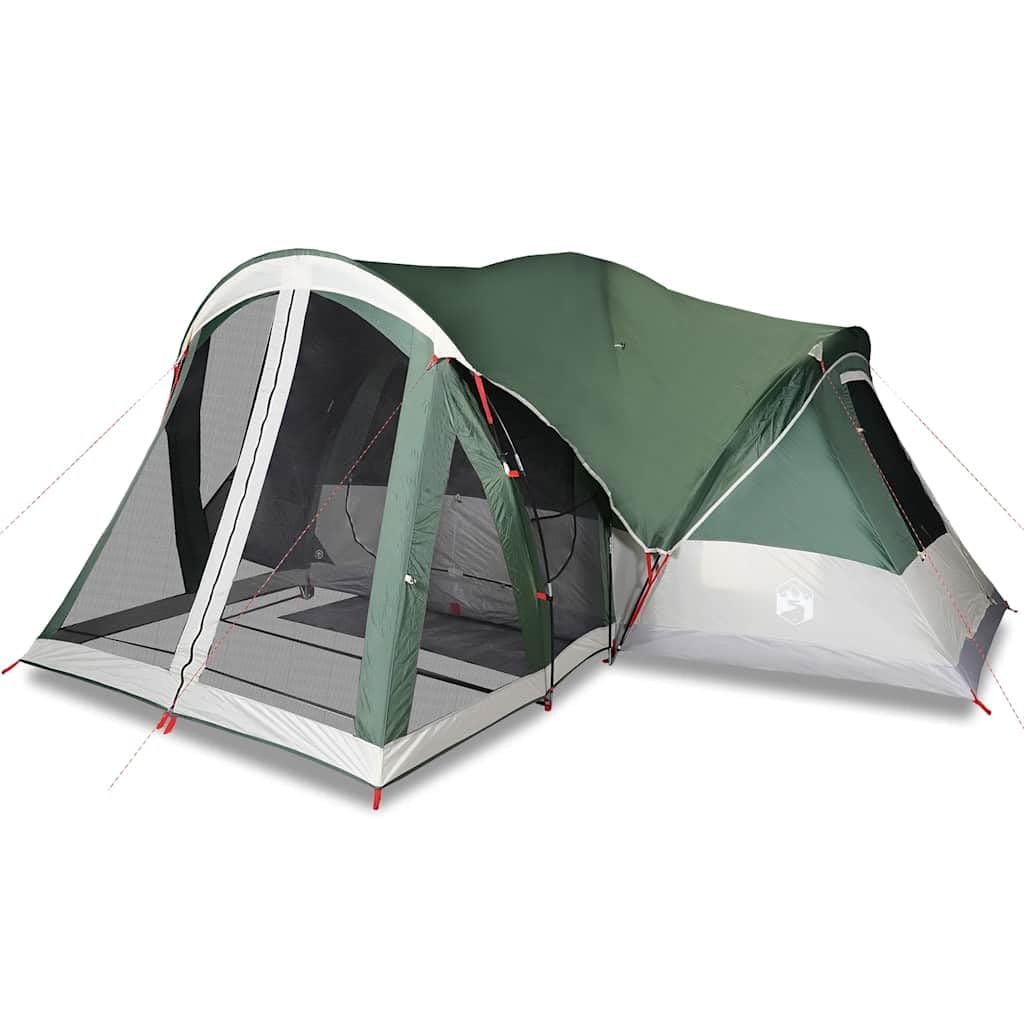 Tenda familiare tipi per 8 persone, grande tenda da campeggio con 2 cabine letto e tenda, tenda leggera per gruppi, poliestere grigio e arancione, 490 x 459 x 196 cm