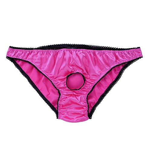 Men Briefs Sissy Silk Satin Frilly Open Hole Bikinis Crossdressing Panties Underwear