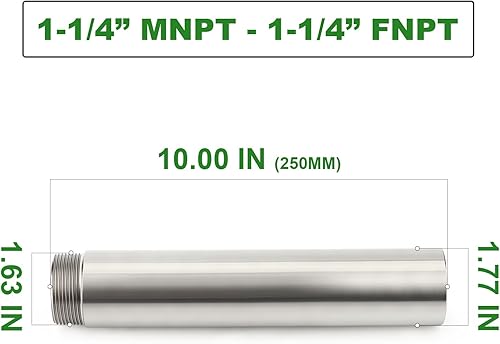 Miniatura 102 de TAISHER 2 accesorios de tubería de acero inoxidable, 1/2 "NPT x 1/2" NPT macho roscado, tubo fundido de pezón de 6 pulgadas de longitud 1.969 in