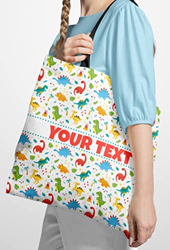 Personalized Tote Bag - Dinosaurs, Custom Name/Text, Reusable w/Straps, Canvas Cloth Fabric, Customized Gift Idea, Christmas/Holiday/Birthday Present, 18x183