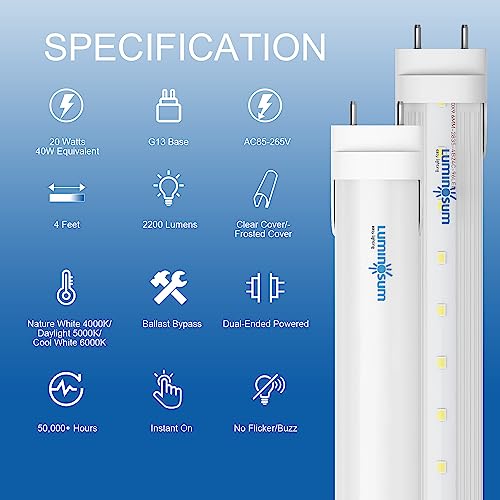 Luminosum T8/T10/T12 4 Foot Led Light Tube 20W 48 Inch, 40W Equivalent, Natural White 4000K, Frosted Cover, Dual-End Powered, Ballast Bypass Retrofit, Etl Listed, 10-Pack #TOP3