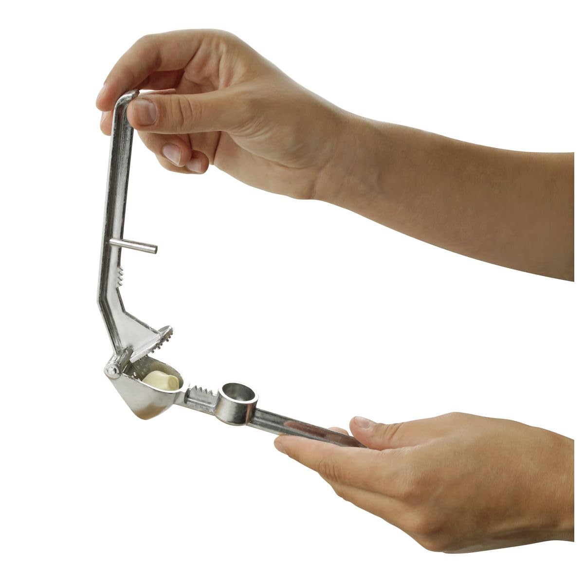 Fackelmann Prensa ajos Profesional Manual para machacar o prensar Jengibre y Patata-Cascanueces-Deshuesador de Aceitunas o Cerezas, Aluminio, 15,5x5x3cm