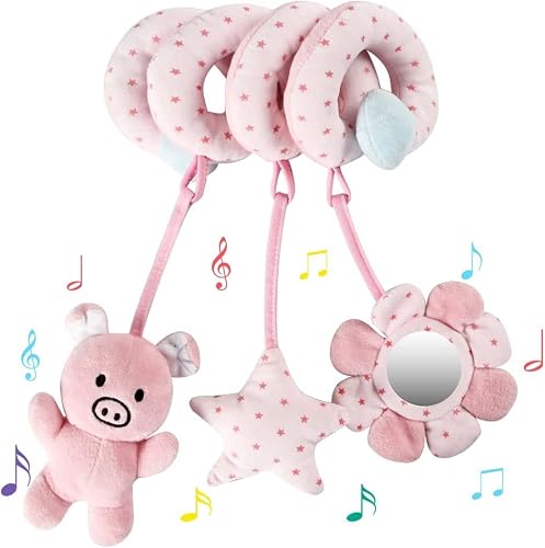 Shenglong Car Seat Toys for Babies 0-6 Months Infant Toys, Spiral Stroller Toys for Newborn Baby 0-3 Months, Activity Hanging Toys for Car Seat Stroller Bar Crib Bassinet Mobile (Pink Beer)