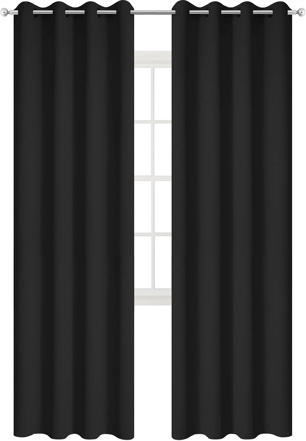 Yakamok 84 Inch Long Blackout Curtains for Bedroom, Thermal Insulated Room Darkening Black Curtains, Light Blocking Blackout Drapes for Living Room- 2 Panels,52 Inch Width