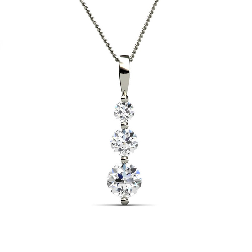 Cate & Chloe Willow Eternal 3 Stone Pendant Necklace, Women's 18k White Gold Plated Necklace with Crystals, 3 Beautiful Sparkling Crystal Stones Silver Drop Necklace for Women