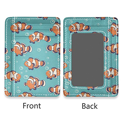 Orange White Clown Fishes Undersea With Bubbles Seamless Slim Minimalist Wallet, Front Pocket RFID Blocking Leather Credit Card Holder, Case Protector Covers for Men Women2