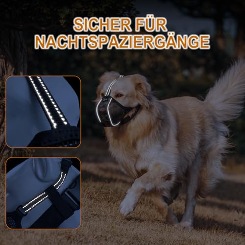 Arblina Hund Maulkorb, Weiches Netz Atmungsaktiv Maulkorb für Kleine, Mittlere, Große Hunde, Anti-Rutsch Verstellbar Maulkörbe mit DREI Riemen & Licht-Reflektierende Einfädeln, Schwarz, XS