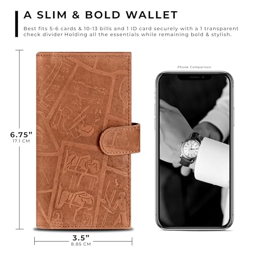 Image of Oak Leathers Checkbook Cover Slim Minimalist For Men with RFID Blocking Credit Card Holder Wallet (Egyptian Cognac)