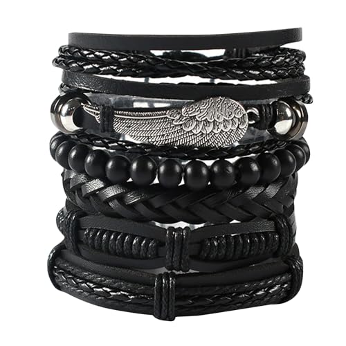 Qehyuelefu Pulseras de cuero trenzado, 6 piezas ajustables de moda punk...
