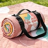 Exclusivo Mezcla Waterproof Picnic Blankets 60x80 Inch, 3 Layer Extra Large, Sandproof and Foldable Outdoor Blanket for Beach Camping, Park and Travel,Abstract Pink