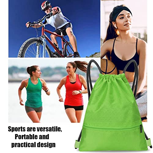 Image of Drawstring Backpack Bag, Waterproof Draw String Back Sack with Zip Pocket, Gym Drawstring Bags Swim Bag for Men Women