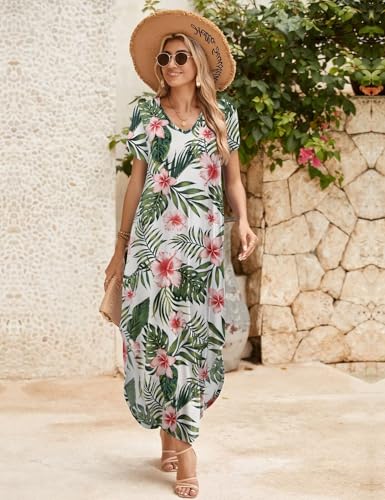 Image of JollieLovin Womens Plus Size Casual Summer Maxi Long Dress Short Sleeve T-Shirt Loose Sun Dress(L-5X)