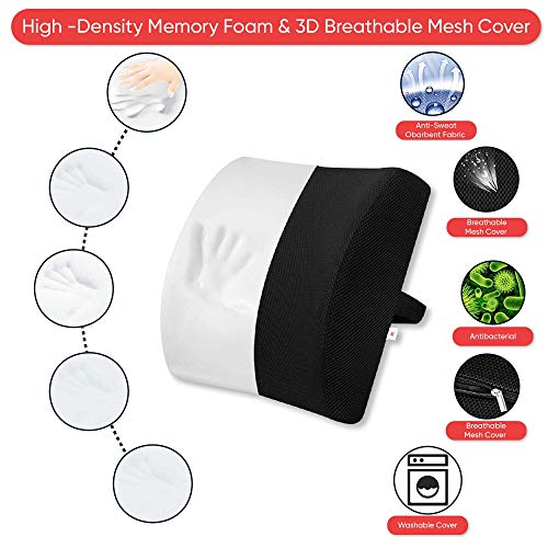 Image of Godryft Memory Foam Lumbar Support for Back Pain Relief Compatible with Computer, Office Chairs and Cars -Ergonomic Designs Having Anti Sweat Mesh Cover on Lumbar Chair Support, (Black)