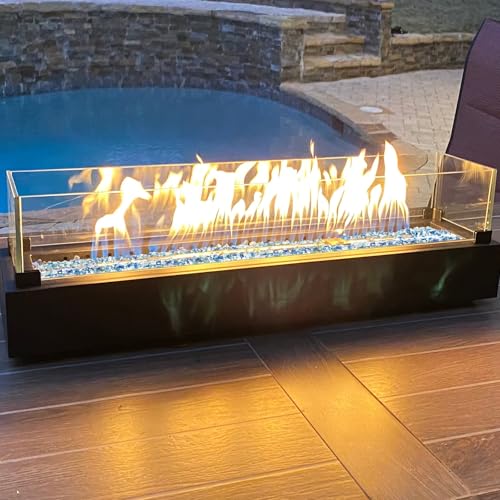 Image of Pulovin 10 lbs Fire Glass for Propane Fire Pit, 1 /2 Inch Fire Pit Glass Rocks for Gas Fireplace, Reflective Glass Rocks for Fire Pit Table, Blend of Cobalt Blue, Caribbean Blue and Platinum