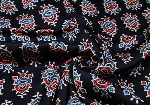 Image of Ethnics of Kutch Womens's Ajrakh Modal Silk Natural Dye Hand Block Print Unstitched Kurta Fabric