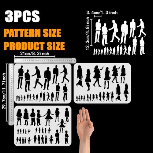 FINGERINSPIRE 3-Piece Human Figure Painting Stencil Set - 21x29.7cm PET Male & Female Figures - Reusable Wall Stencil - Image 2