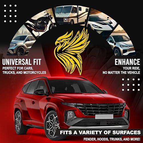 Image of Phoenix Emblem 3D Bird Badge, Custom Car Decal Sticker - Durable Exterior Trunk, Hood, Fender for Car, Truck, SUV (Set of 2) (Yellow)