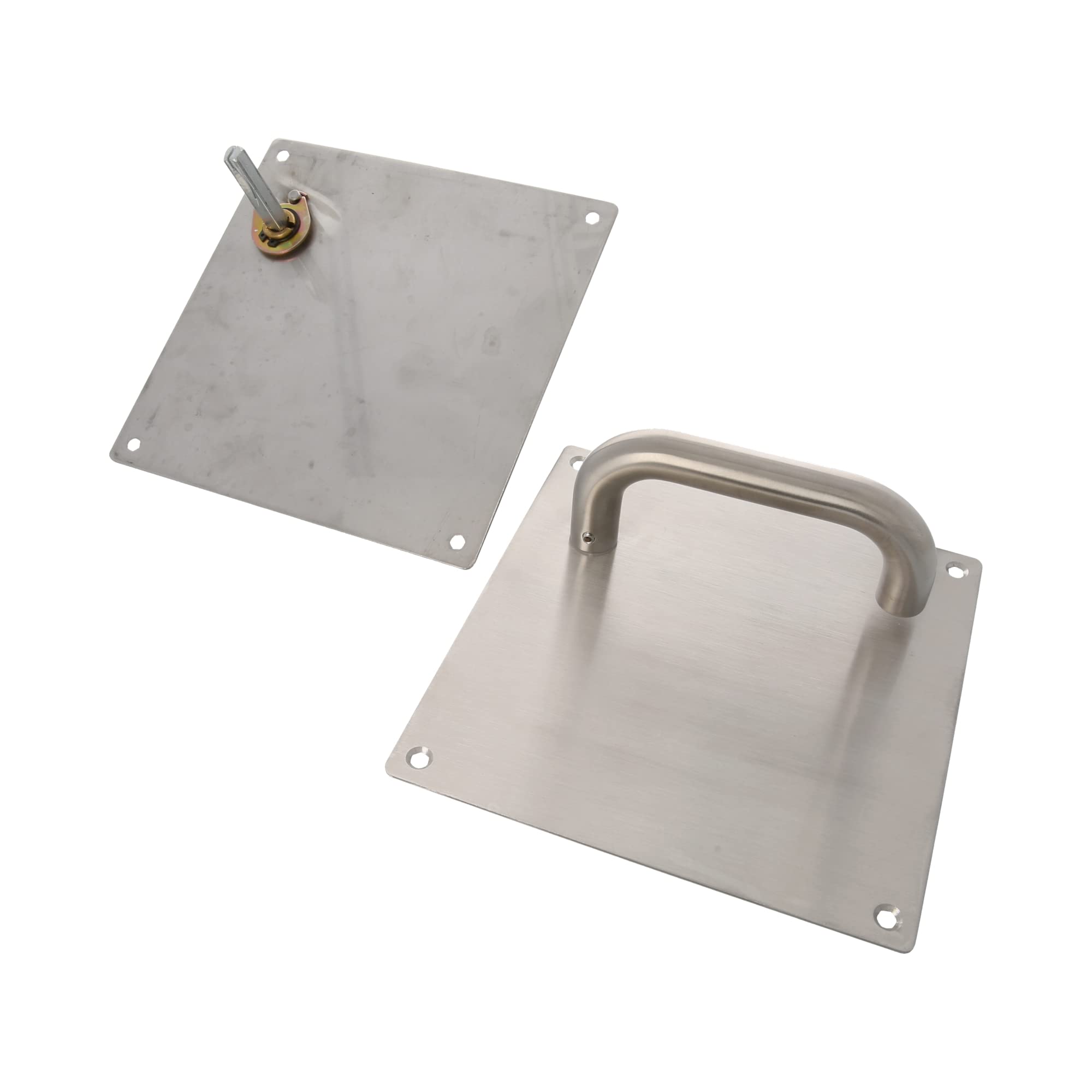 Amig - Set di maniglie con piastra per porte | Mod. 3C | 139 x Ø19 mm | Quadretto da 8 mm | Senza boccaglio, acciaio inossidabile 18/8 argento opaco