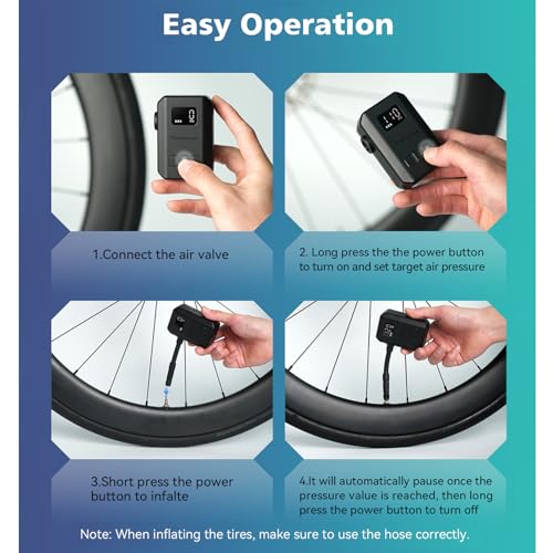 Image of Peakspeak Mini Electric Bike Pump AS260PRO, 120PSI Portable Bicycle Pump with Gauge & Auto Stop, USB-C Rechargeable, Precision Inflation for Presta /Schrader Valves, Road Bike, MTB & Motorcycle