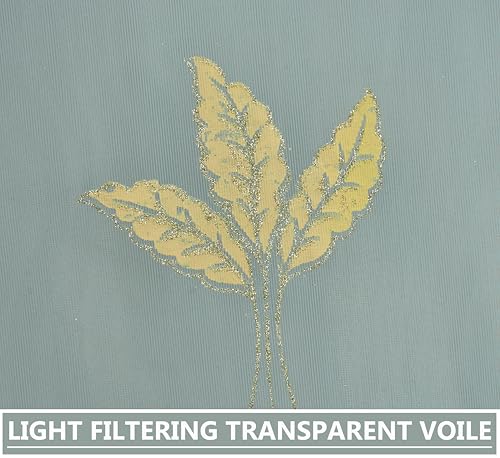 Image of IVAZA Polyester Semi-Transparent Leaf Embroidered Curtain ? Sheer Voile Panel with Eyelets ? Lightweight & Airy ? Ideal for Living Room, Bedroom, Balcony Window- 5 Feet (Pack of 1) Firozi