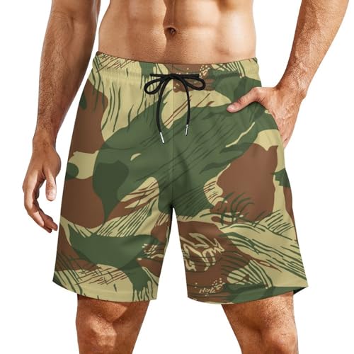 Rhodesian Camouflage Men's Beach Shorts with Compression Lining, Quick Dry Stretch Swimsuit2