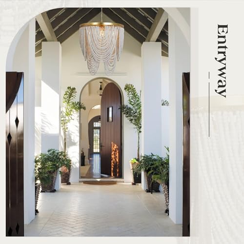 OSAIRUOS 6-Light Bohemia Wood Beaded Chandelier for Entryway Handmade Gold Foil Finish Boho Pendant Light Rustic Farmhouse Lighting Fixtures Coastal Chandeliers for Foyer Living Dining Room Bedroom - Image 3