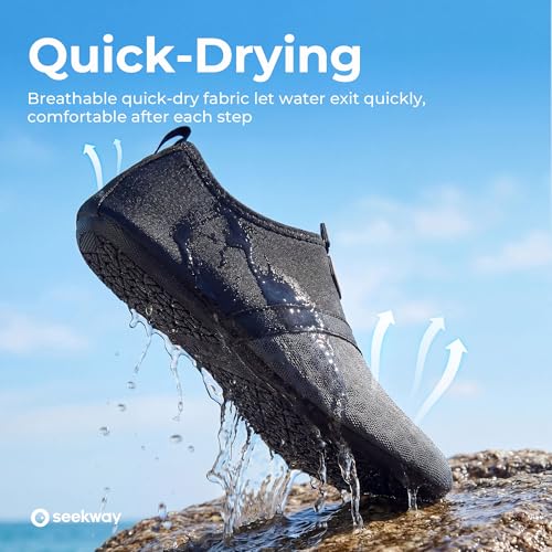 Image of SEEKWAY Water Shoes Quick-Dry Aqua Socks Barefoot Slip-on for Beach Pool Swim River Yoga Lake Surf Women Men Black SK001