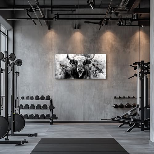 SERIMINO Bull Black and White Wall Art, Western Highland Cow Large Artwork, Animal Buffalo Canvas Prints, Modern Industrial Wall Decor Living Room Bedroom, Office Horizontal Pictures 20X40 Inch