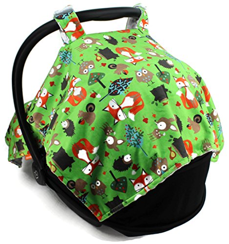 Image of Dear Baby Gear Deluxe Car Seat Canopy, Foxes, Multi Color / White Minky Dot