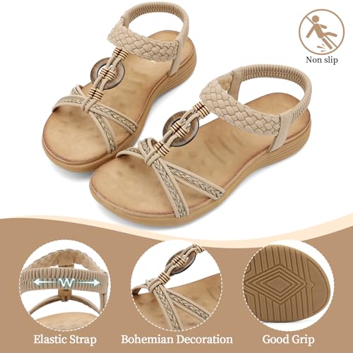 Image of UBFEN Womens Bohemian Flat Sandals With Back Strap Summer Beach Comfortable Bling