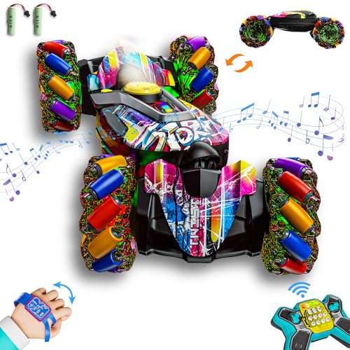 Gesture Sensing RC Stunt Car,Remote Control Car Toys for Ages 5-7-13,with Lights Music Spray,4WD 360° Spins All Terrains Kids Toys RC Cars,3-6 Year Old Boy Birthday Gift & 3-12 Best Gift for Kids