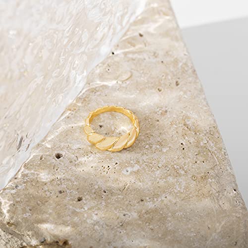 pavoi 14k gold plated croissant dome rings for women - trendy twisted braided band - chunky signet stackable ring stetement jewelry