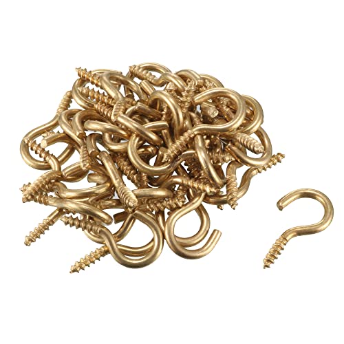 uxcell 1.9mm Dia Thread 16mm Length Iron Brass Plated Self-Tapping Screw Hook 50pcs