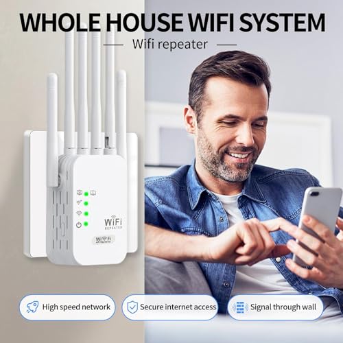Repetidor WiFi, Amplificador de Señal WiFi, 6 Antenas, 2 Puertos LAN, Extensor WiFi Doble Banda 5 GHz y 2.4 GHz, Cobertura de 360° Compatible con Todos los routers Wi-Fi, Instalación Fácil (1200M) - imagen 6