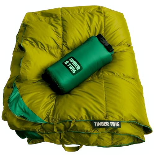 Timber Twig Outdoor, Travel, and Camping Puffy Down Blanket - Its Packable, Lightweight, and Warm - Spring Green
