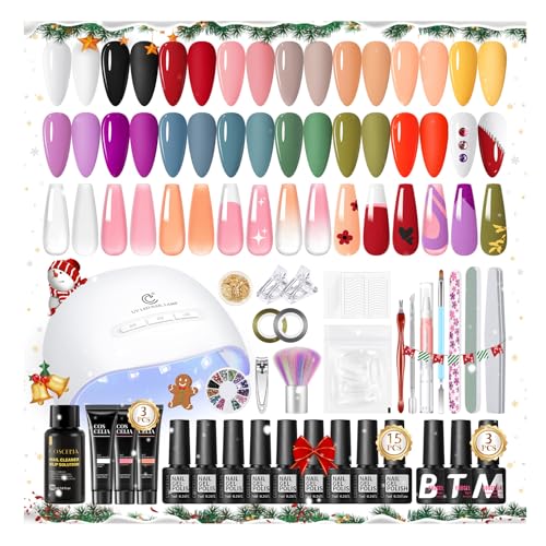 COSCELIA 40pcs Kit Semipermanente Unghie, 15 Colori Kit Unghie Gel