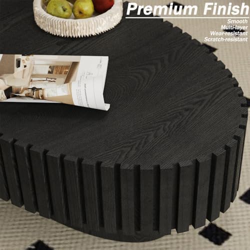 Wxnnx Ovaler Couchtisch Modern Handgefertigt mit Fluted Design und Stabilem Sockel Ellipsen Trommeltisch für Wohnzimmer Kleine Räume, Einfacher Aufbau – Bild 5