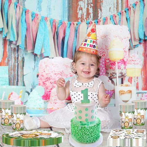 OMZSXK Dschungel Safari Partygeschirr für 16 Gäste, Dschungel Safari Partyteller Geburtstag Geschirr, Tiere Pappteller Becher Servietten Kindergeburtstag Deko