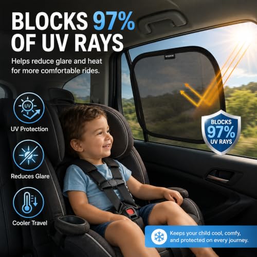 Image of Enovoe Car Window Shade - (2 Pack) - 21 inchx14 inch Cling Sunshade for Car Windows - Sun, Glare and UV Rays Protection for Your Child - Baby Side Window Car Sun Shades