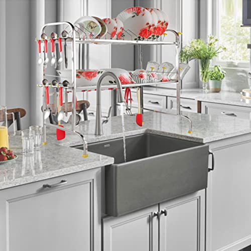 OSE Stainless Steel Over The Sink Dish Drying Rack | 2-Tier Utensil Holder for Kitchen | Counter Top Sink Standing Shelf for Organize Kitchen (29 X 29) INCH