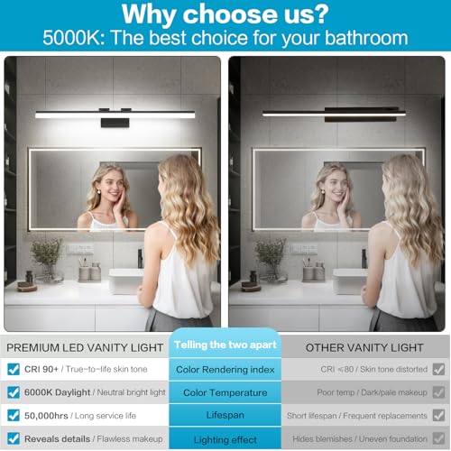 Image of SOLFART Modern LED Vanity Lights 47.2 Inch Bathroom Light Fixtures Over Mirror Fixture Matt Black Finishing Light Strip 8778-ND
