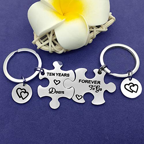 Ten-Years-Down-Forever-to-Go-Couples-Keyring-Puzzle-Piece-Matching-Pendant-Keychain-Set-10-Years-Anniversary-Keychains-Love-Gift-Couple-Jewelry-Promises-Jewelry-Gift-2Pcs