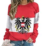KAOEOSI Austrian Coat of Arms Eagle Flag Pullover Sweatshirts for Women Long Sleeve Crewneck Shirt XL